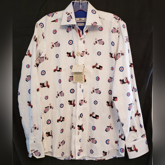 Claudio Lugli Couture Mod Vespa Print Shirt S NWT - Picture 2 of 14